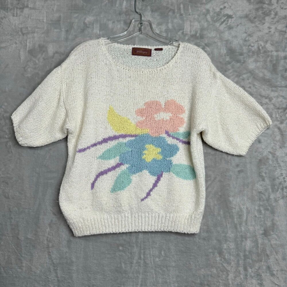 Vintage Worthington Essentials Sweater Womens Small Ivory Floral Mom 80s